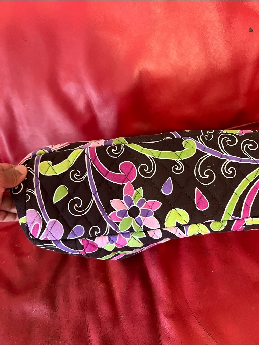 Vera Bradley Floral Quilted Tote in Brown with Pink & Lime - Picture 4 of 4